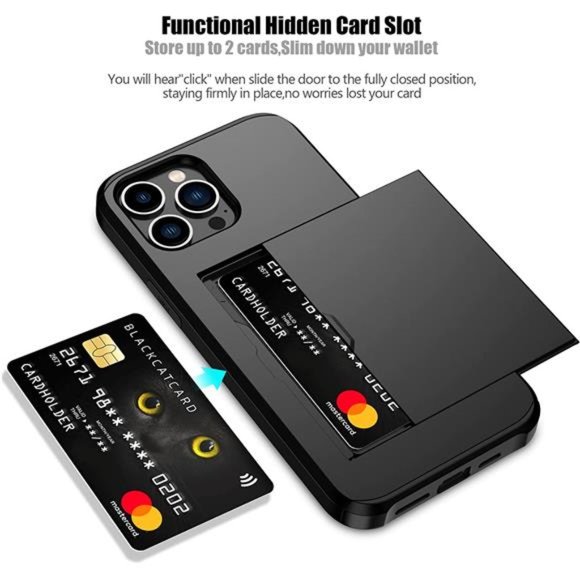 iPhone 13 Pro Max Case with Card Holder Hidden Card Slot - Black - Picture 2 of 6